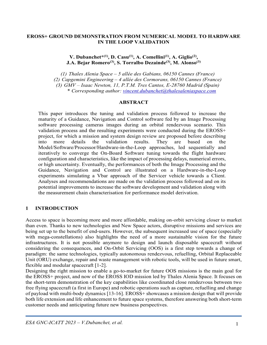 EROSS+ GNC validation – ESA GNC-ICATT 2023